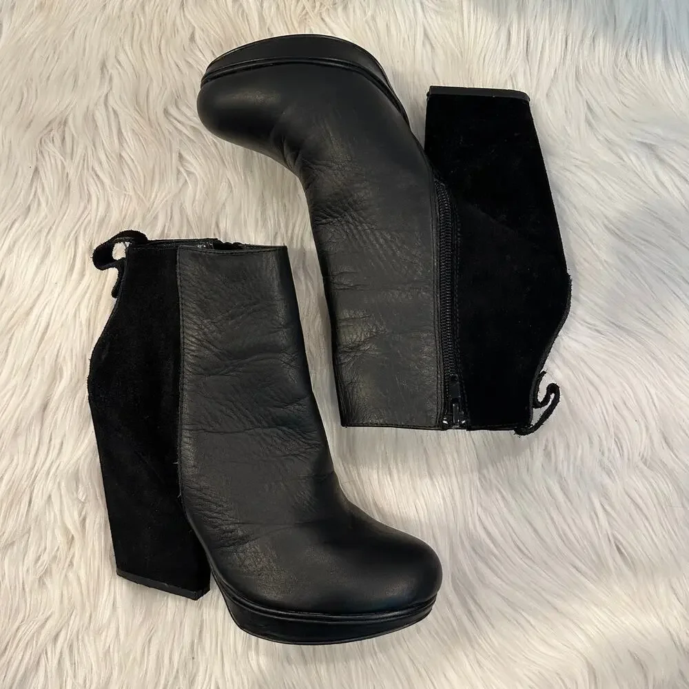 Steve Madden Upstage Ankle Boots Suede Leather Chunky Heel Platform Boots Black - Picture 8 of 8